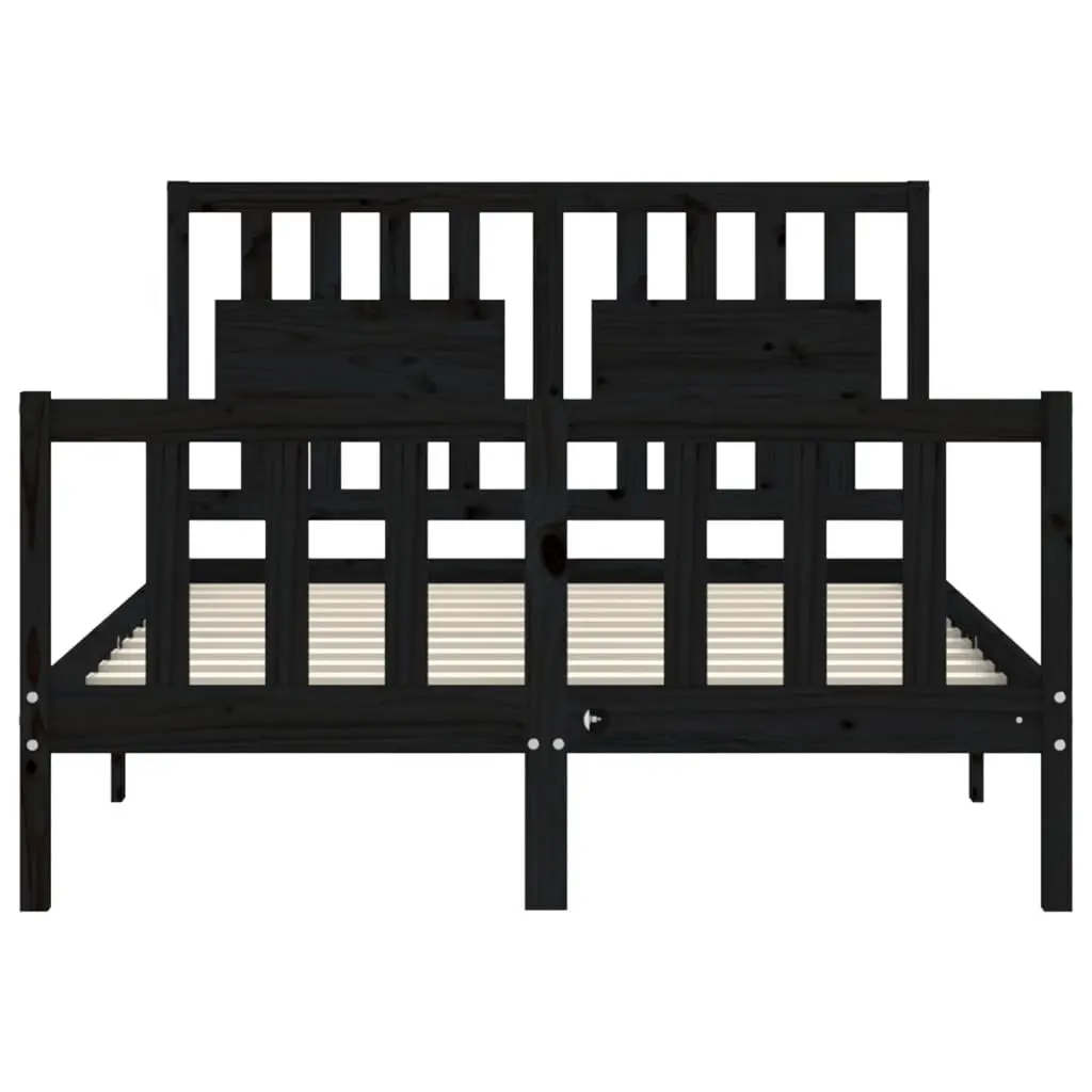 Pine Bed Frame Black 135x190cm with Headboard and Footboard Solid Wood Construction