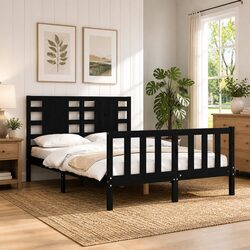 Black Solid Pine Bed Frame 135 x 190 cm
