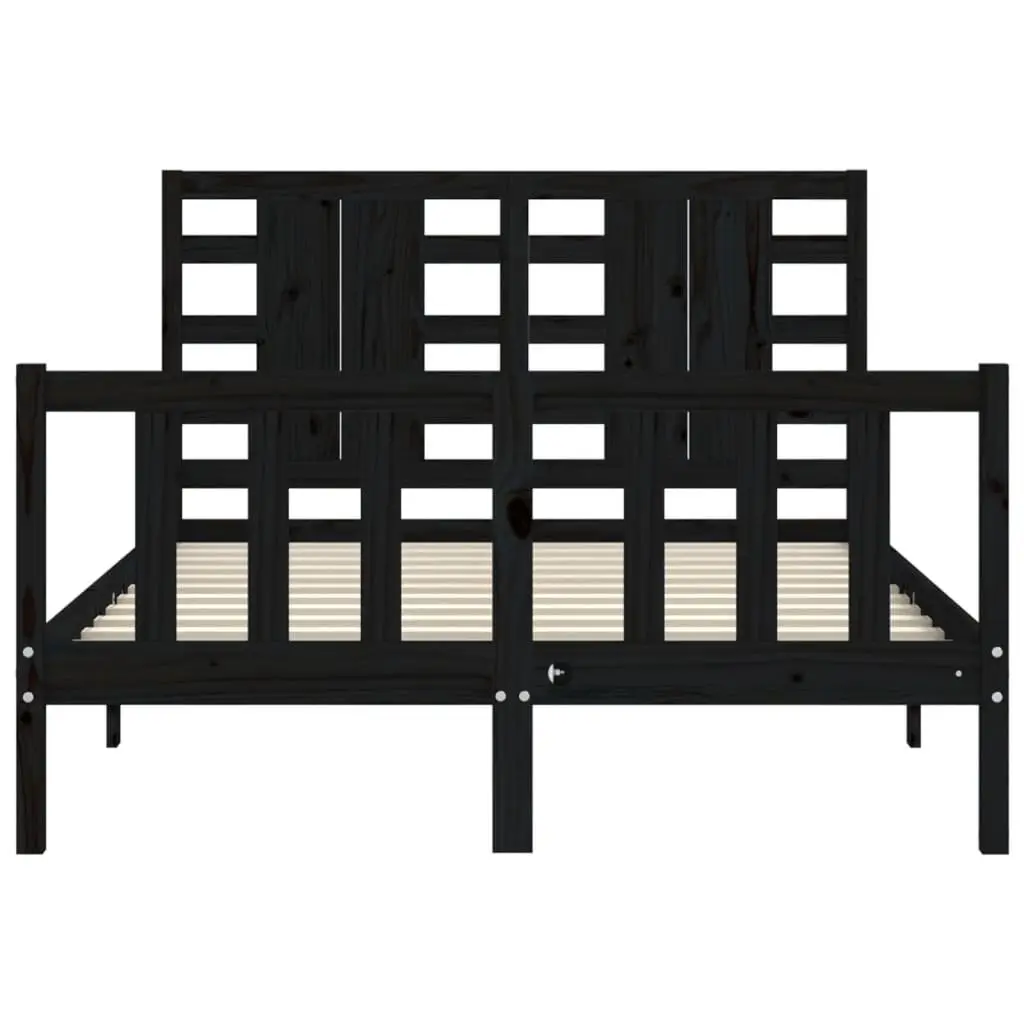 Solid Pine Wood Bed Frame Black 135x190 cm Wooden Bedroom Furniture Sleep