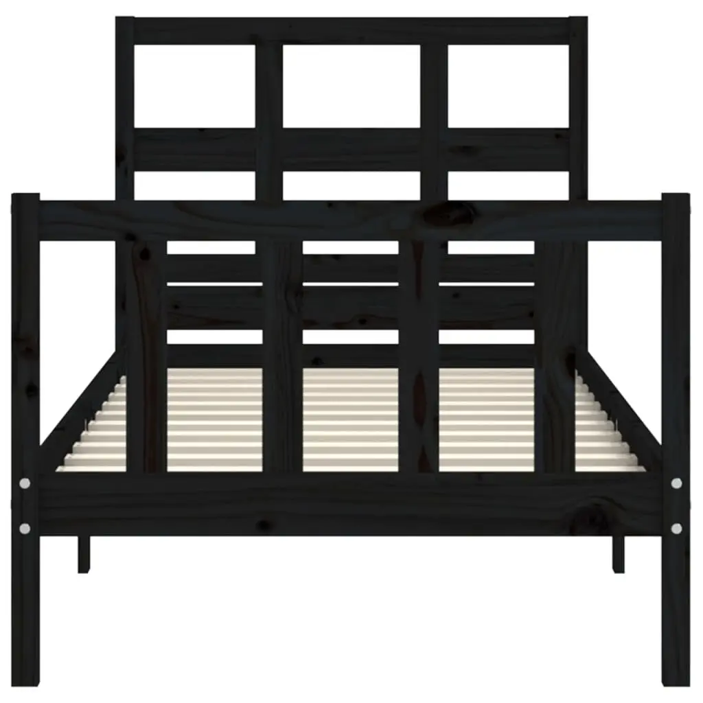 Solid Pine Wood Bed Frame 90x190 cm Black Single Wooden Bed Plywood Slats