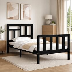 Compact Black Pine Bed Frame 90x190 cm Built for Quality