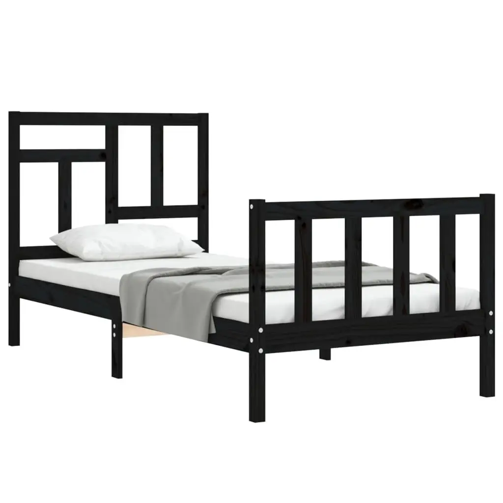 Solid Wood Bed Frame Black 90x190 cm Sturdy Pine Construction with Plywood Slats
