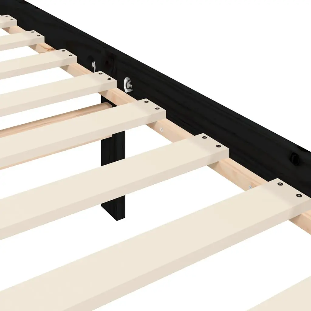 Solid Wood Bed Frame Black 90x190 cm Sturdy Pine Construction with Plywood Slats