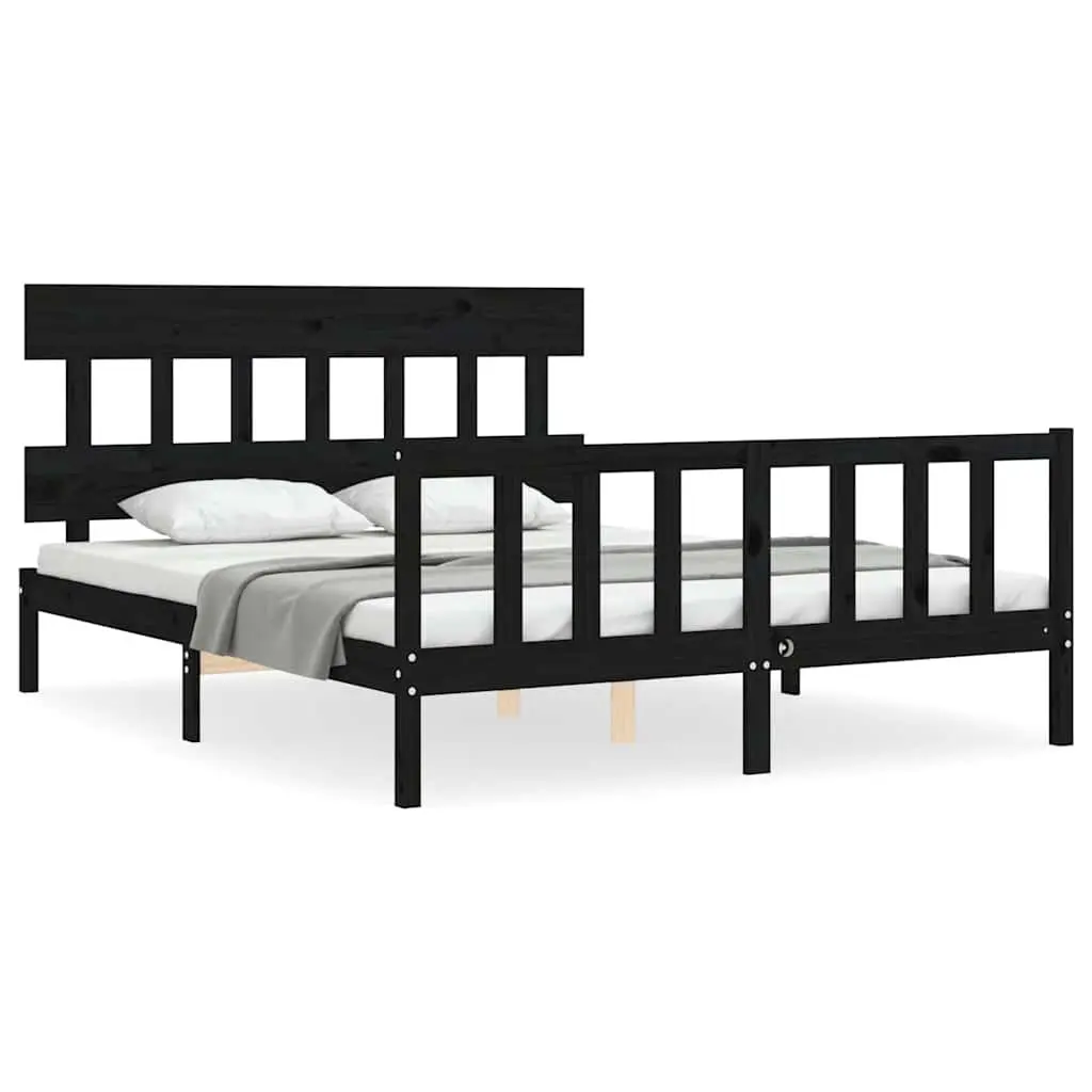 Bed Frame Black 150x200 cm Solid Pine Wood Headboard Footboard