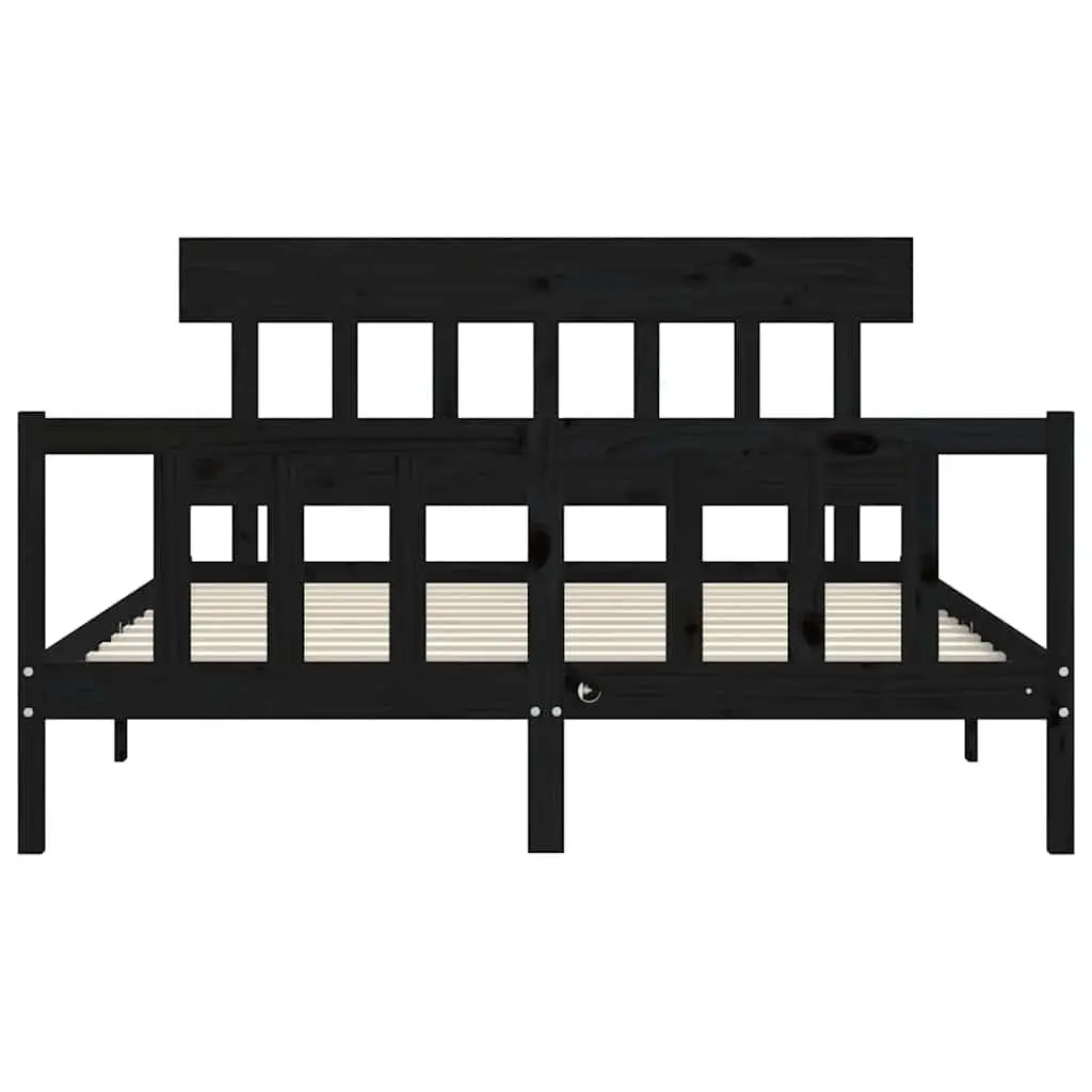 Bed Frame Black 150x200 cm Solid Pine Wood Headboard Footboard