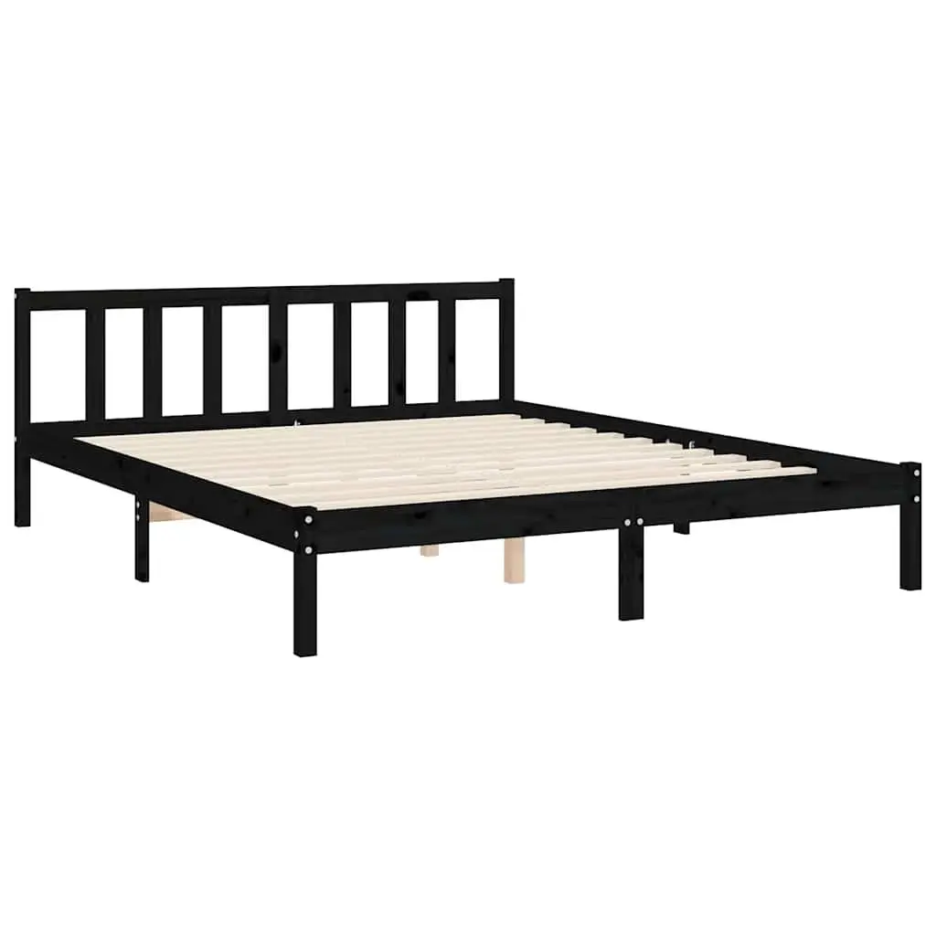 Bed Frame Black 150x200 cm Solid Pine Wood Headboard Footboard