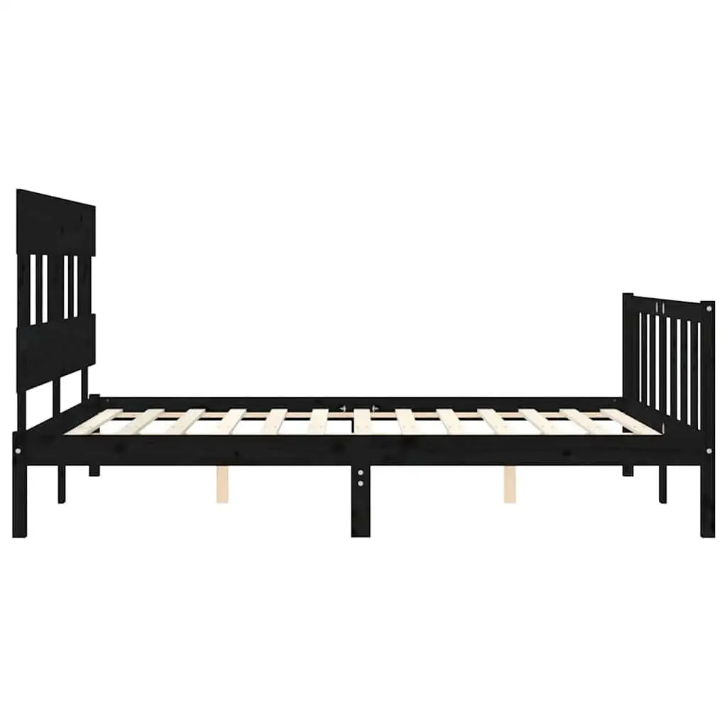 Bed Frame Black 150x200 cm Solid Pine Wood Headboard Footboard