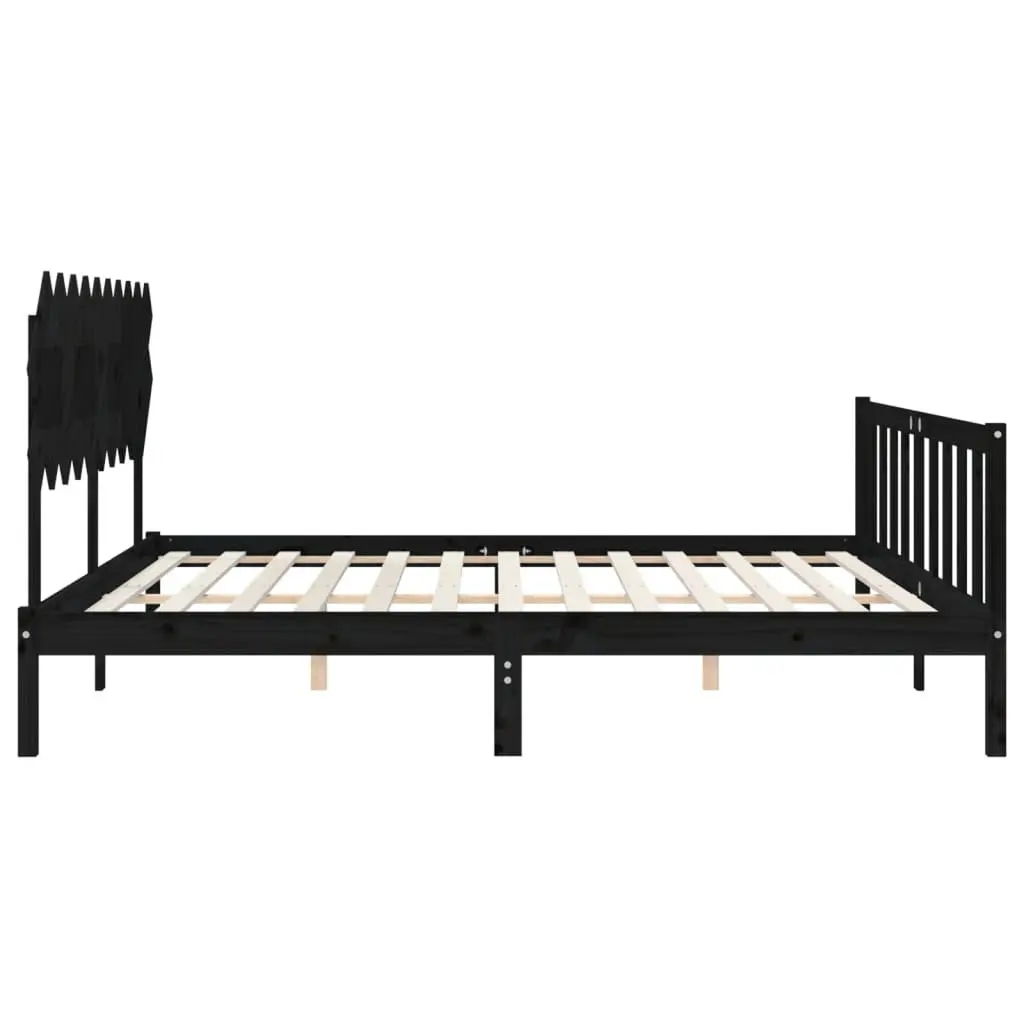Solid Wood Bed Frame Black 135x190 cm Pine Wooden Bedroom Furniture Headboard