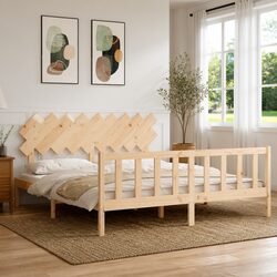 Solid Pine King Bed Frame 183x203 cm with Slatted Base
