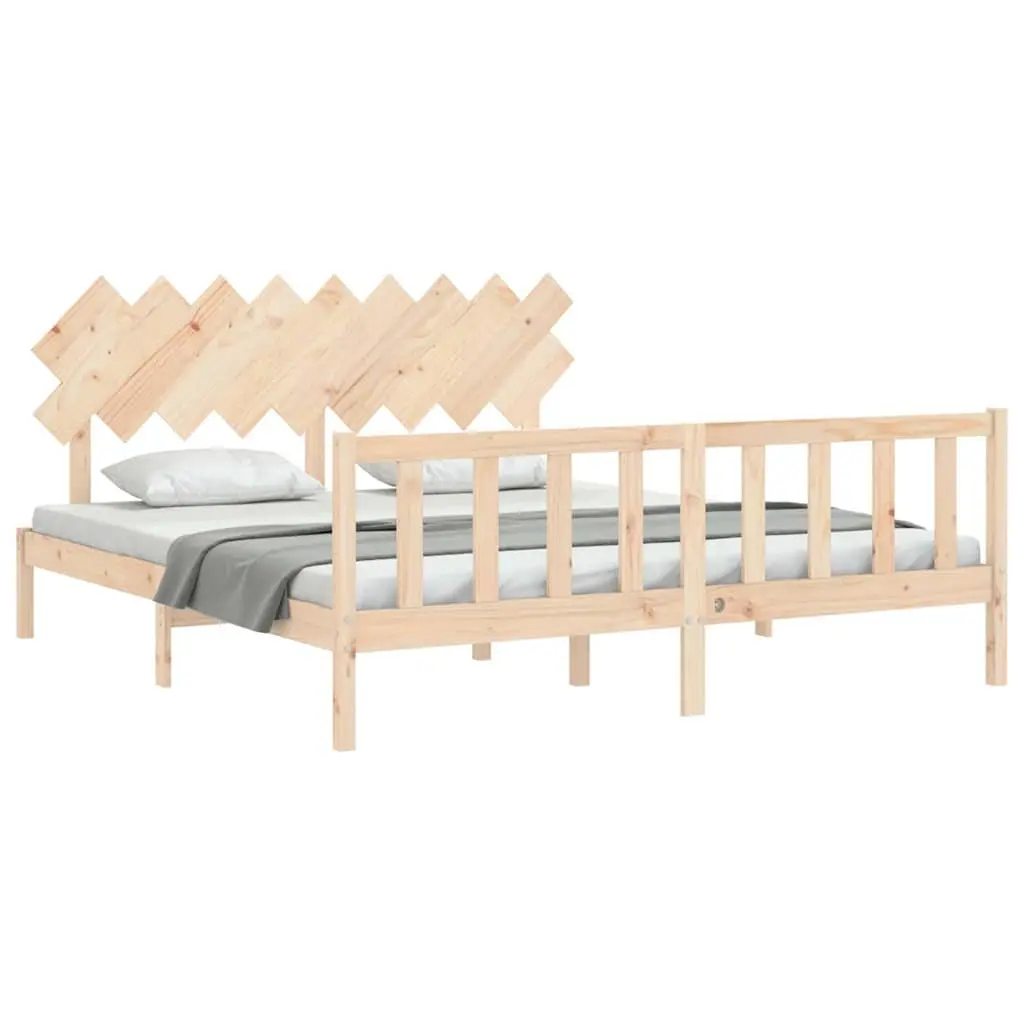 King Bed Frame Brown 183x203 cm Solid Pine Wood with Plywood Slats