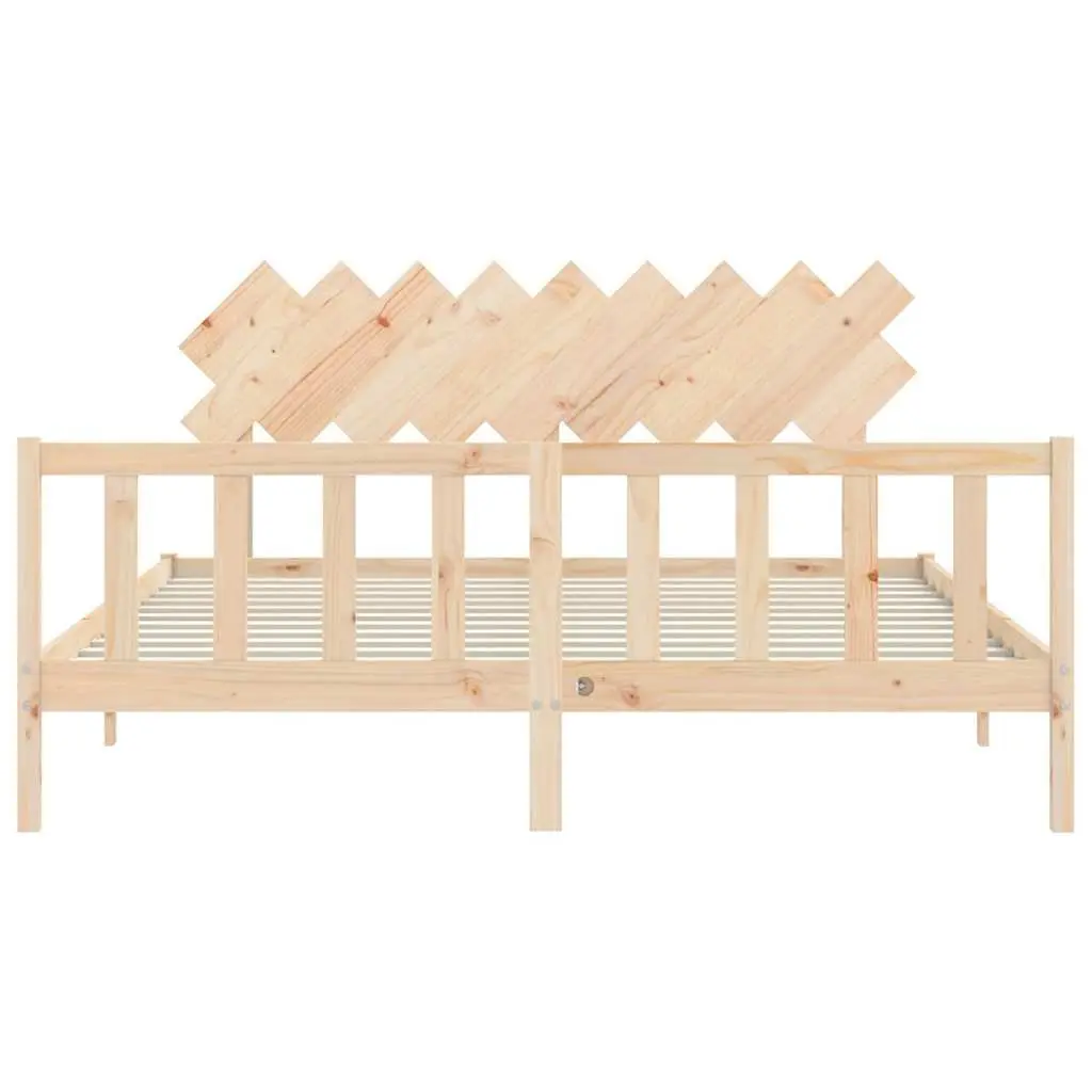 King Bed Frame Brown 183x203 cm Solid Pine Wood with Plywood Slats