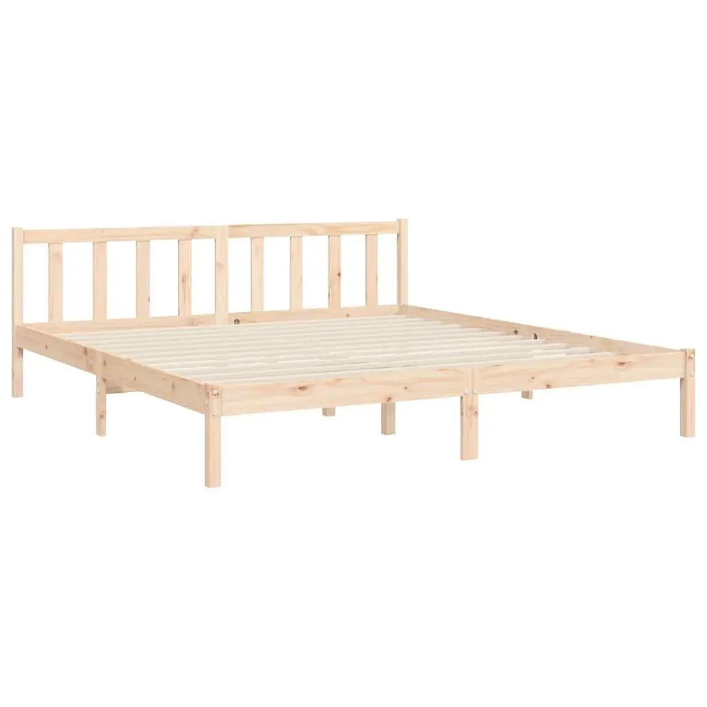 King Bed Frame Brown 183x203 cm Solid Pine Wood with Plywood Slats