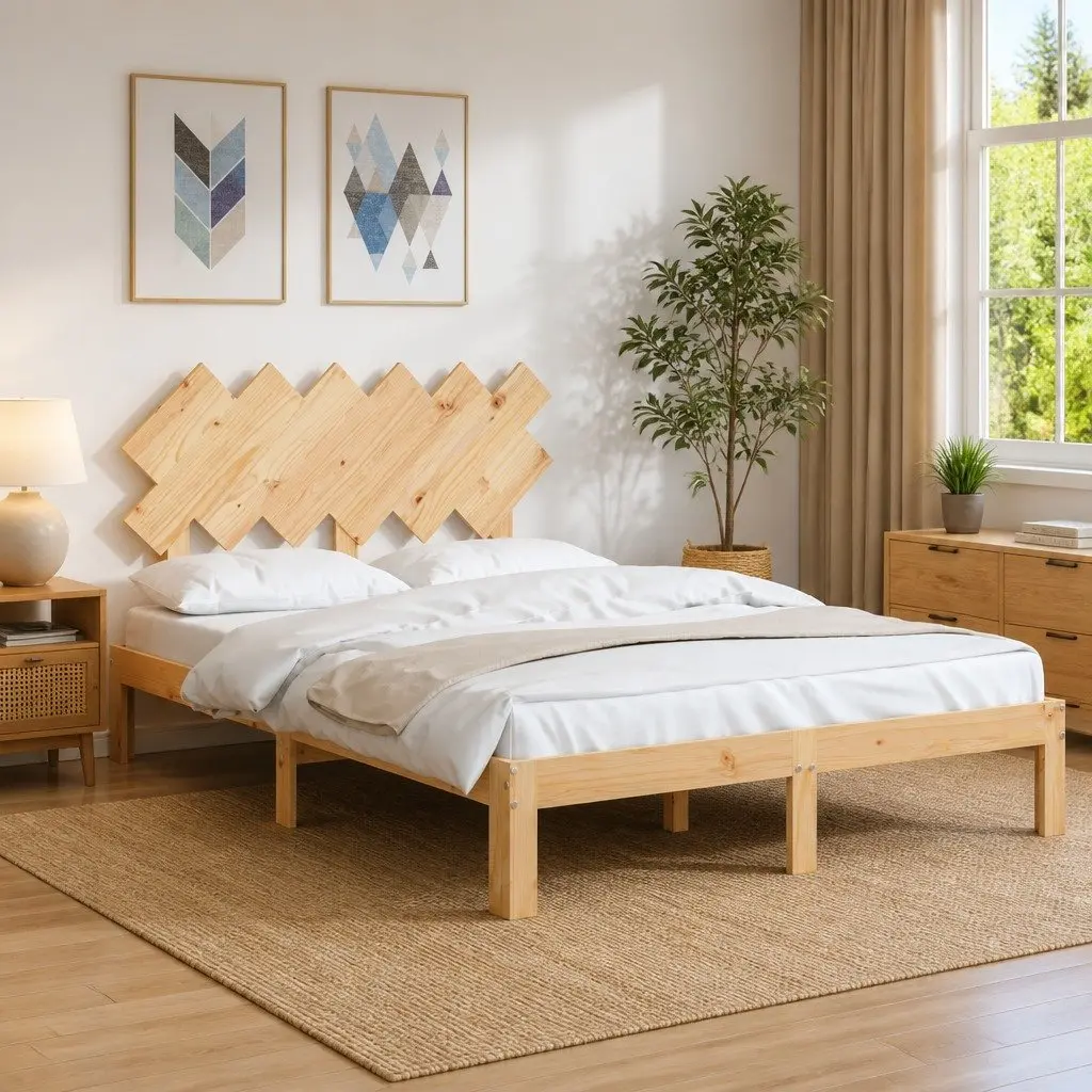 Solid Wood Bed Frame Brown 135x190 cm Pine Wooden with Headboard