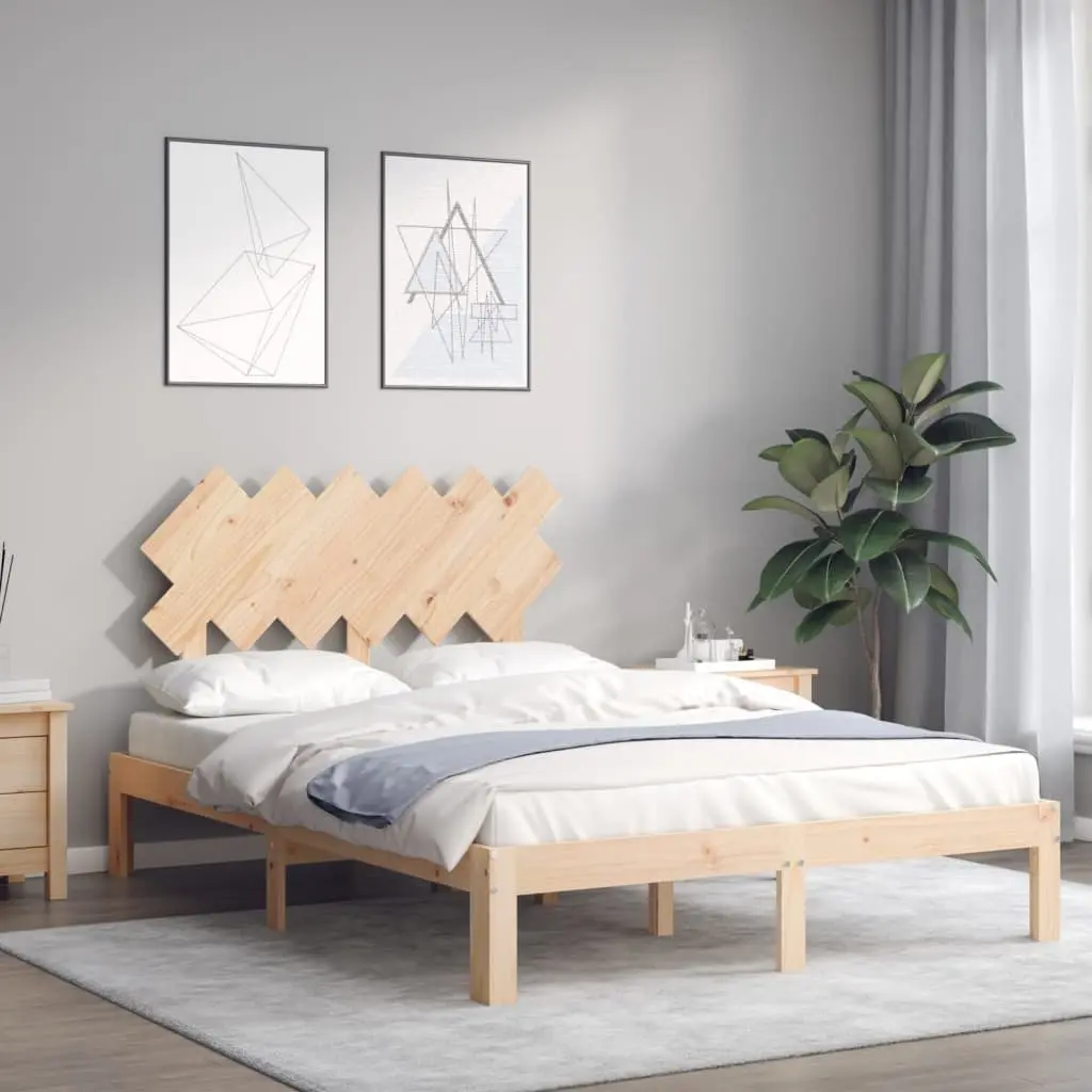 Solid Wood Bed Frame Brown 135x190 cm Pine Wooden with Headboard