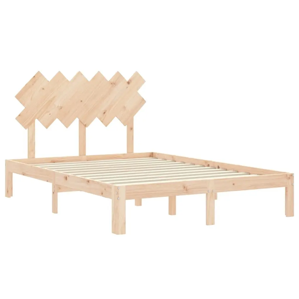 Solid Wood Bed Frame Brown 135x190 cm Pine Wooden with Headboard