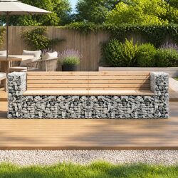Garden Bench Outdoor Seating Solid Wood Pine Gabion Design Patio Backyard