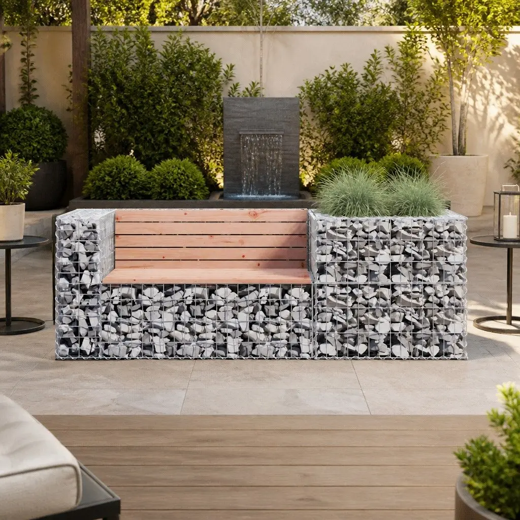 Garden Bench with Solid Wood and Steel Base