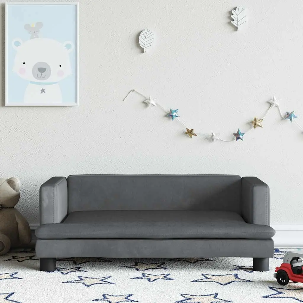 Kids Sofa Grey Velvet 80x45x30cm Padded Children's Couch