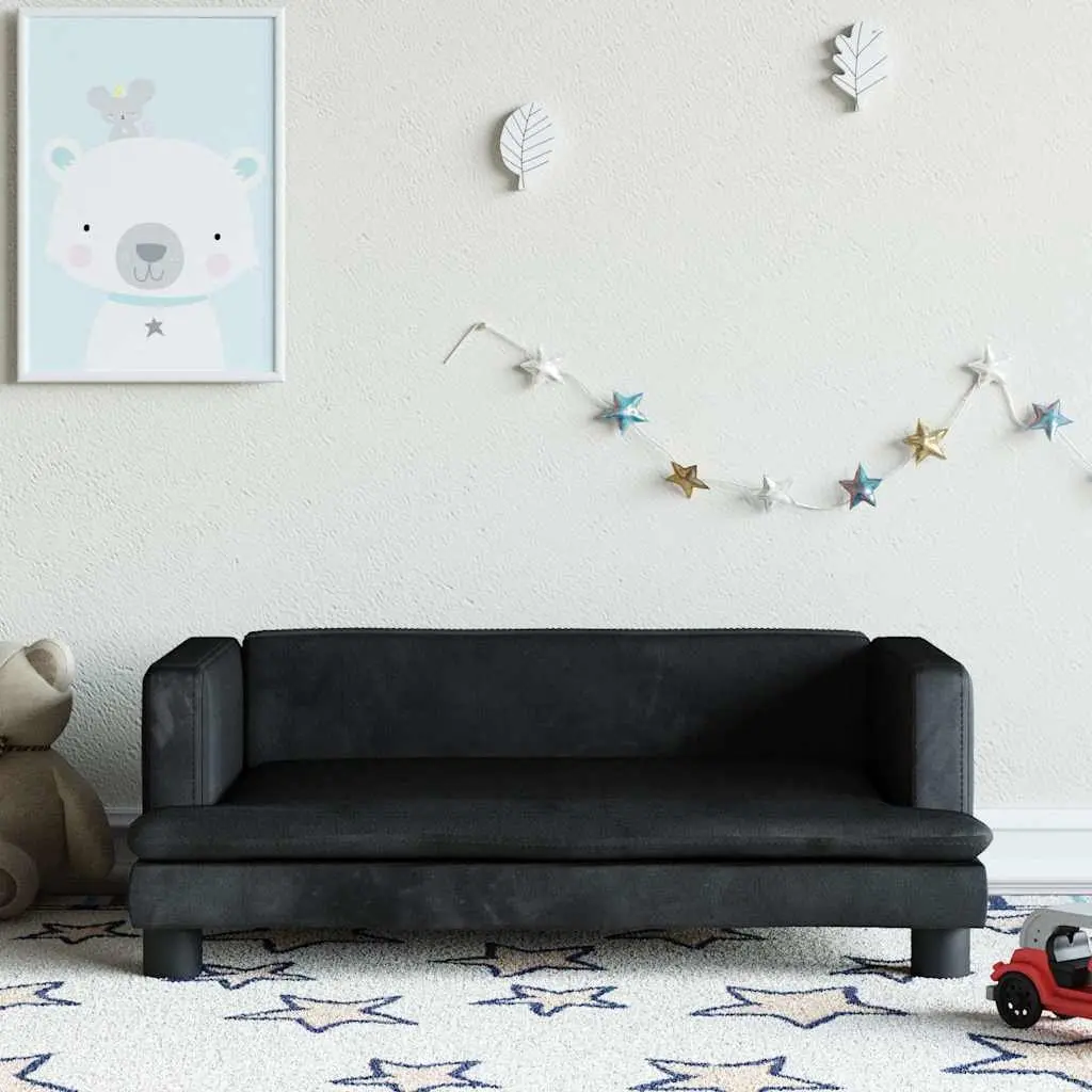 Kids Sofa Black Velvet Small Padded Furniture