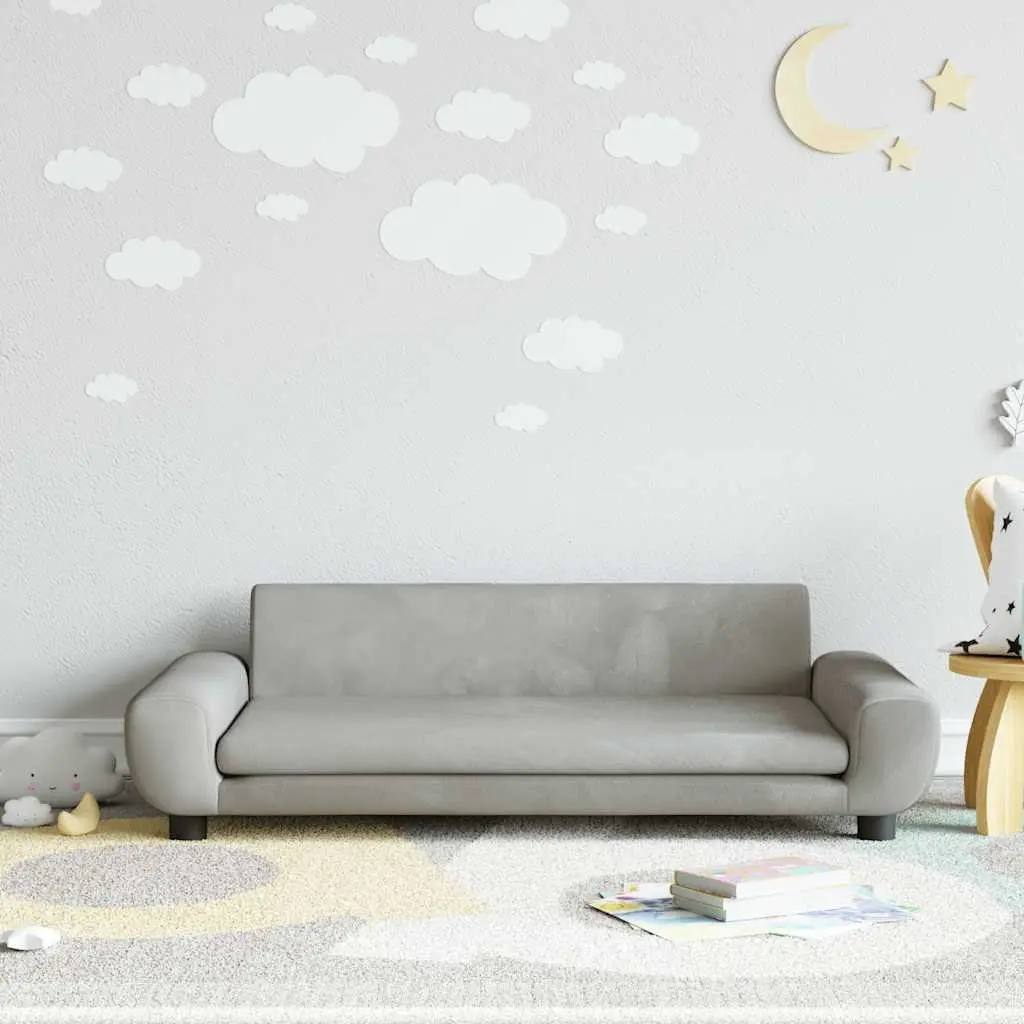 Kids Sofa Grey Velvet Padded Children's Couch Furniture Toddler Relaxation