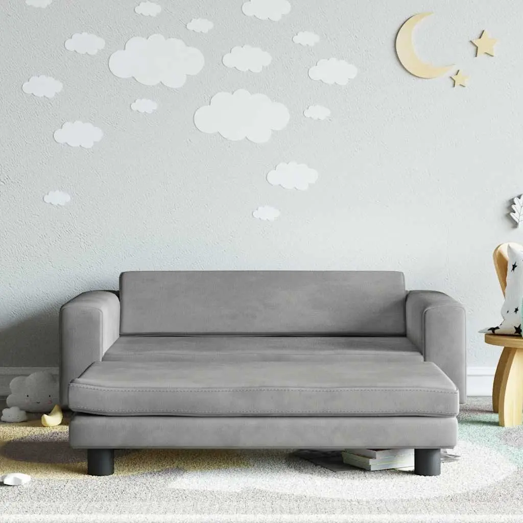 Kids Sofa with Footstool Grey Padded Children's Couch Relaxing Furniture