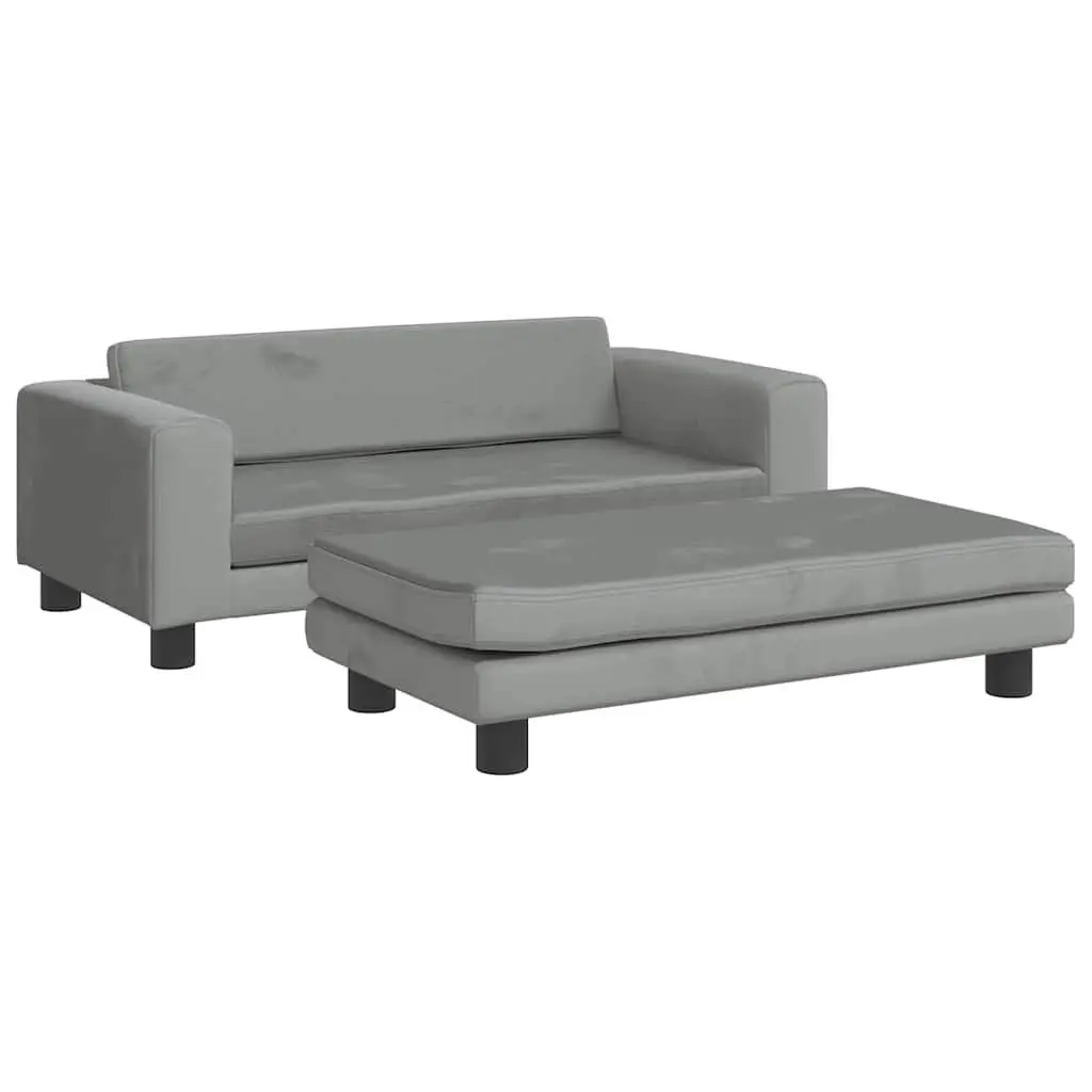 Kids Sofa with Footstool Grey Padded Children's Couch Relaxing Furniture