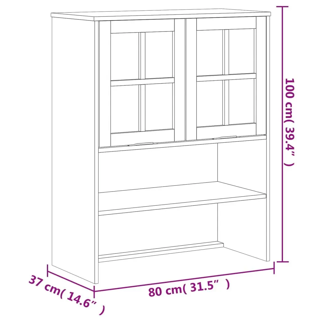 Highboard Storage Cabinet Brown Solid Pine Wood Glass Doors Shelves Drawers