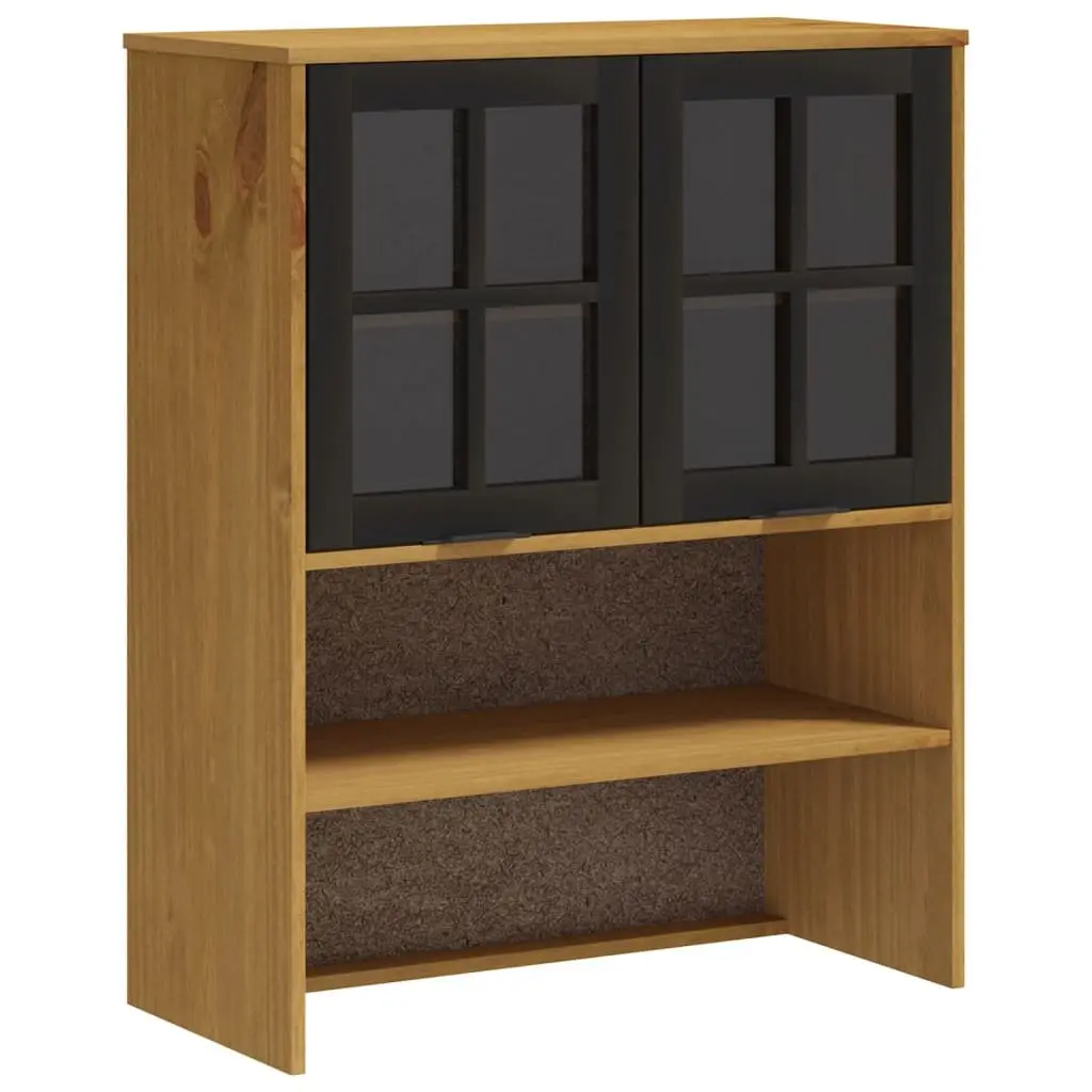 Highboard Brown Solid Pine Wood Storage Cabinet with Glass Doors Shelves and Drawers 80x40x180cm