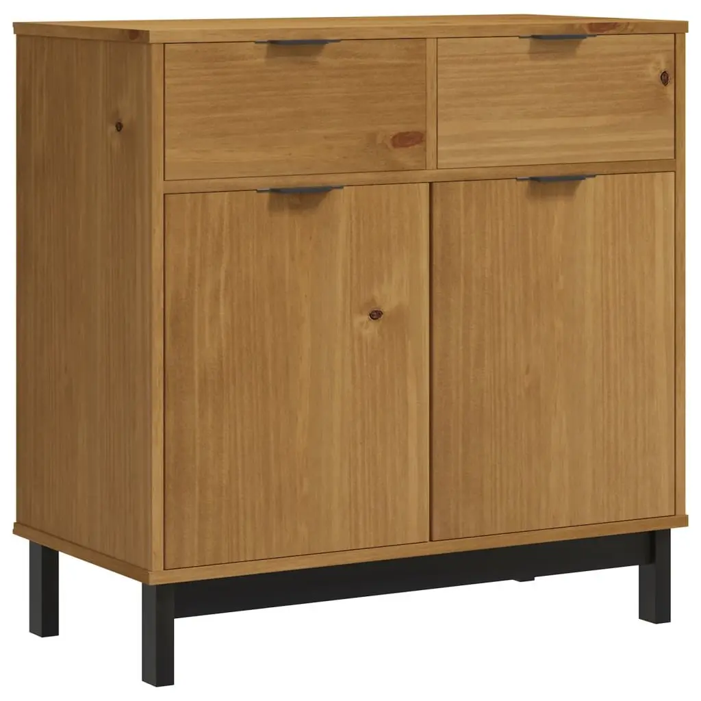 Highboard Brown Solid Pine Wood Storage Cabinet with Glass Doors Shelves and Drawers 80x40x180cm