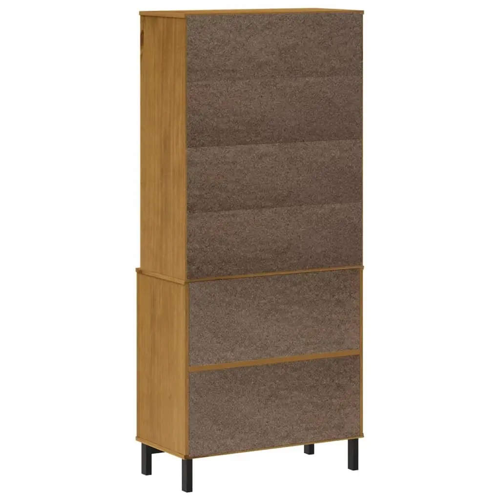 Highboard Brown Solid Pine Wood Storage Cabinet with Glass Doors Shelves and Drawers 80x40x180cm