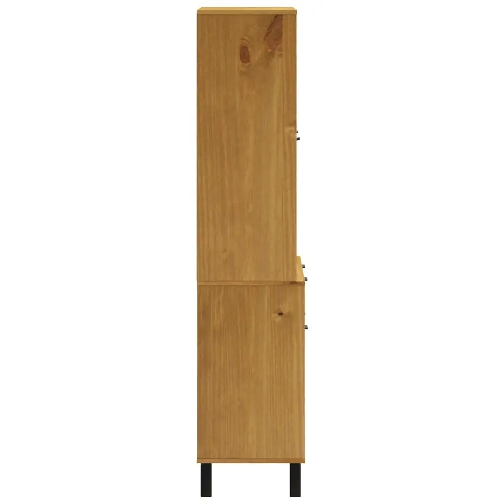Highboard Brown Solid Pine Wood Storage Cabinet with Glass Doors Shelves and Drawers 80x40x180cm