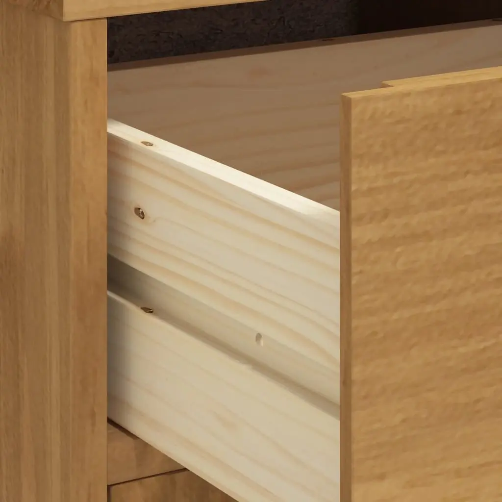 Highboard Brown Solid Pine Wood Storage Cabinet with Glass Doors Shelves and Drawers 80x40x180cm
