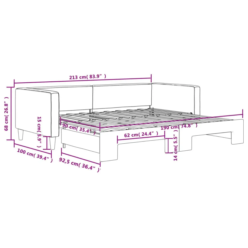 Daybed with Trundle Sofa Bed Grey 90x190 cm 2-in-1 Guest Bedroom Furniture Frame