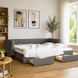 Daybed with Trundle Bed and Storage Drawers Guest Sofa Furniture Grey 90x190cm