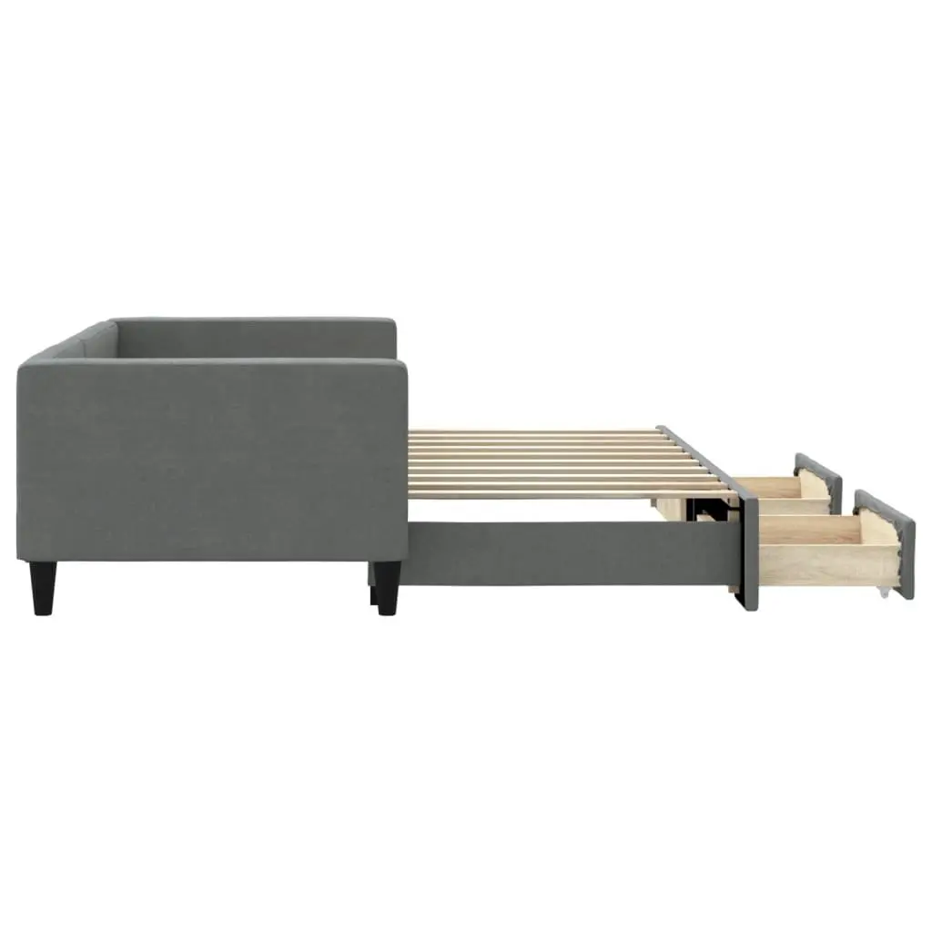 Daybed Grey 90x190cm with Trundle Bed and Storage Drawers