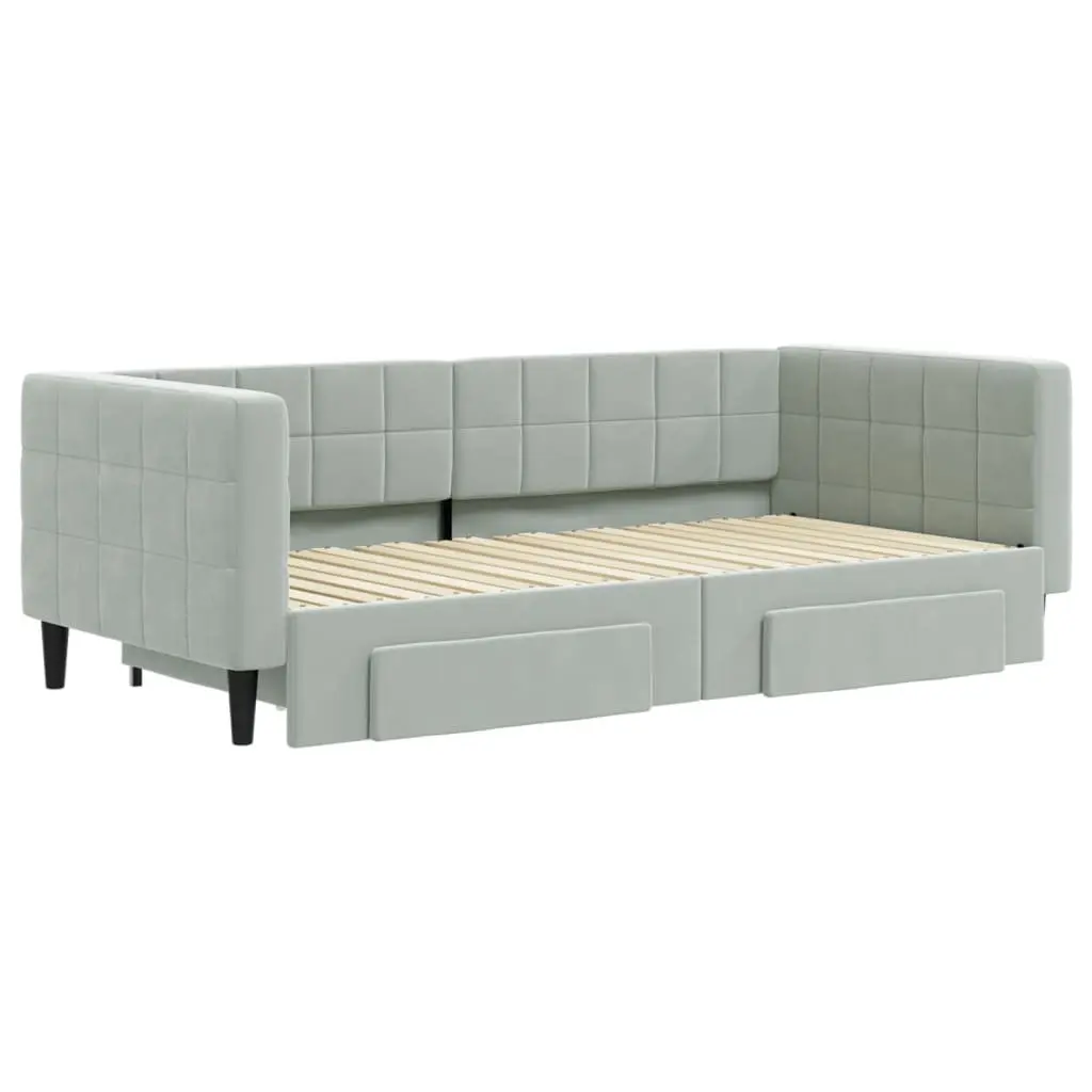 Daybed Grey 90x190 cm Convertible with Trundle and Storage Drawers