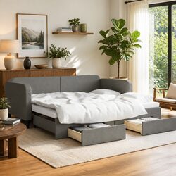 Grey Daybed with Trundle and Two Drawers