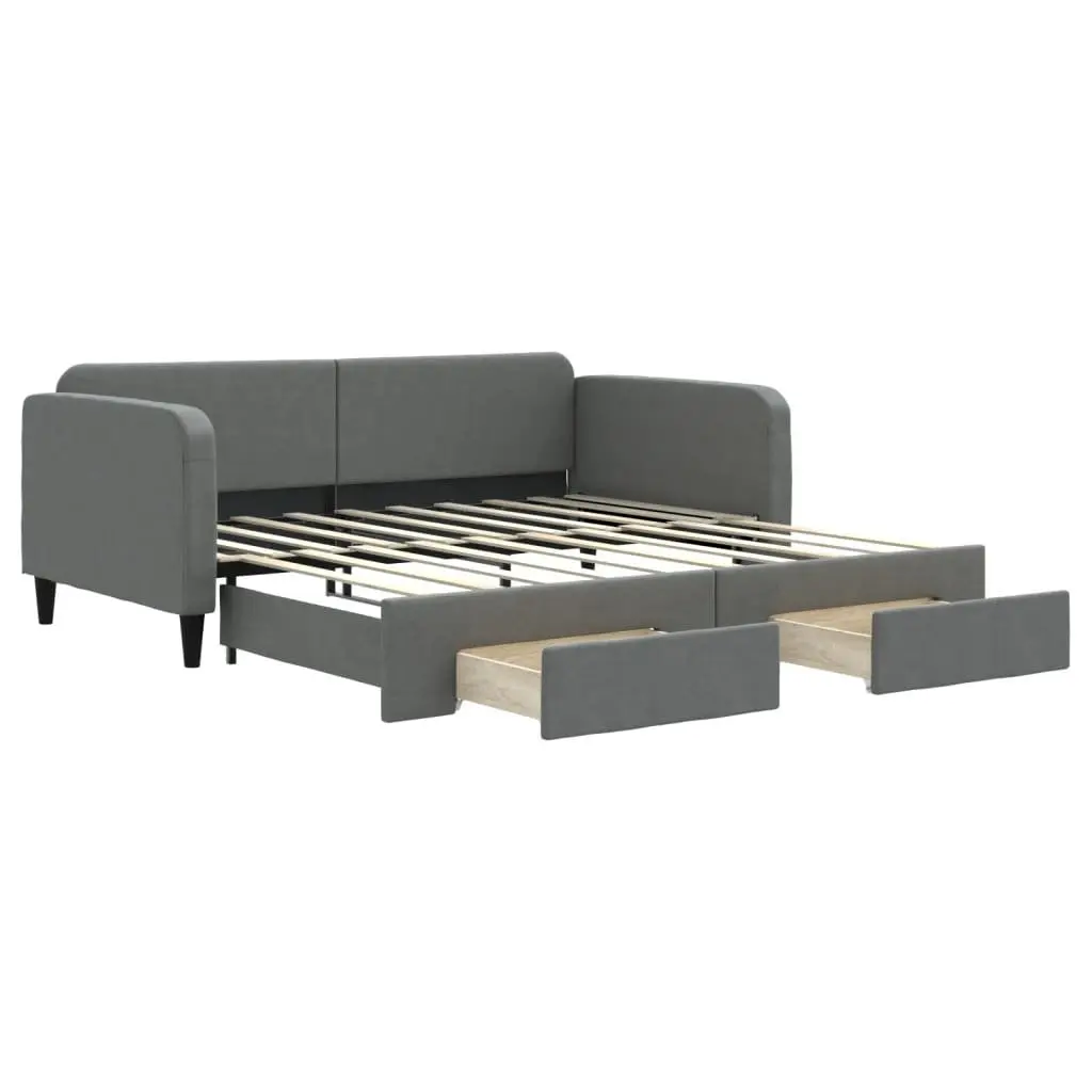 Daybed Grey 90 x 190 cm with Trundle and Storage Drawers