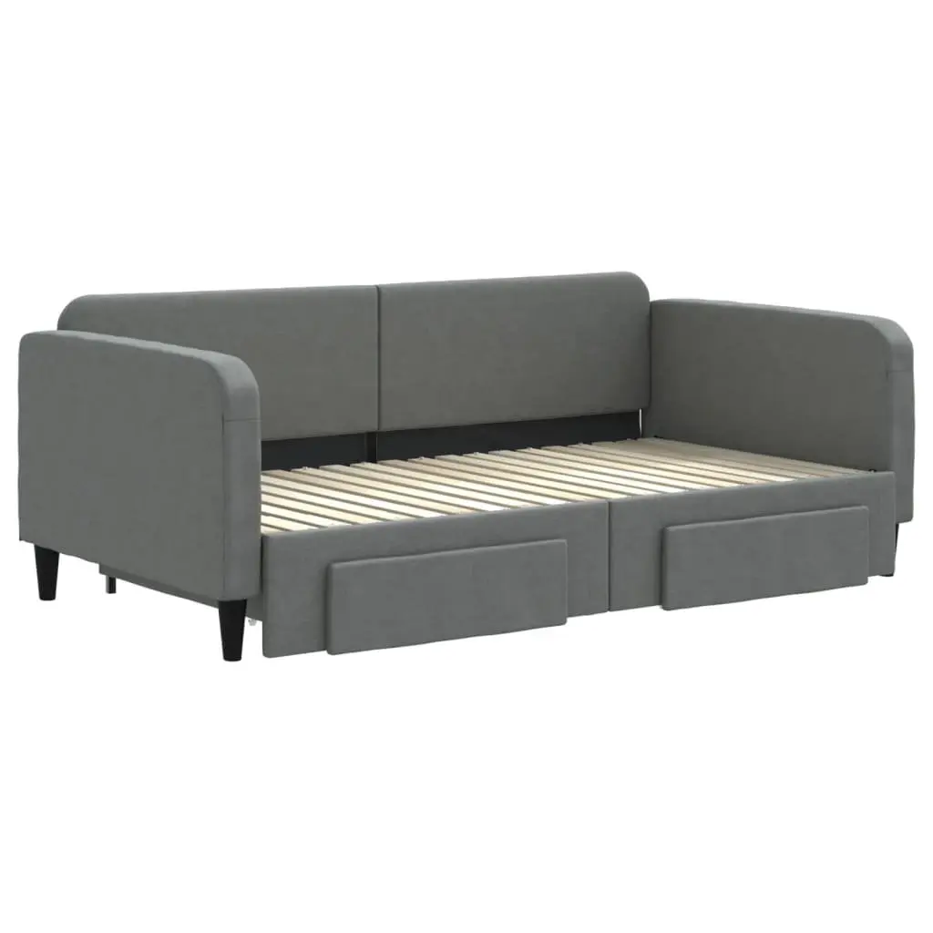 Daybed Grey 90 x 190 cm with Trundle and Storage Drawers
