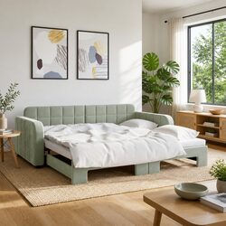 Sleek Grey Daybed with Trundle - 90 x 190 cm