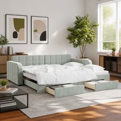 Grey Daybed with Trundle for Easy Guest Sleeping