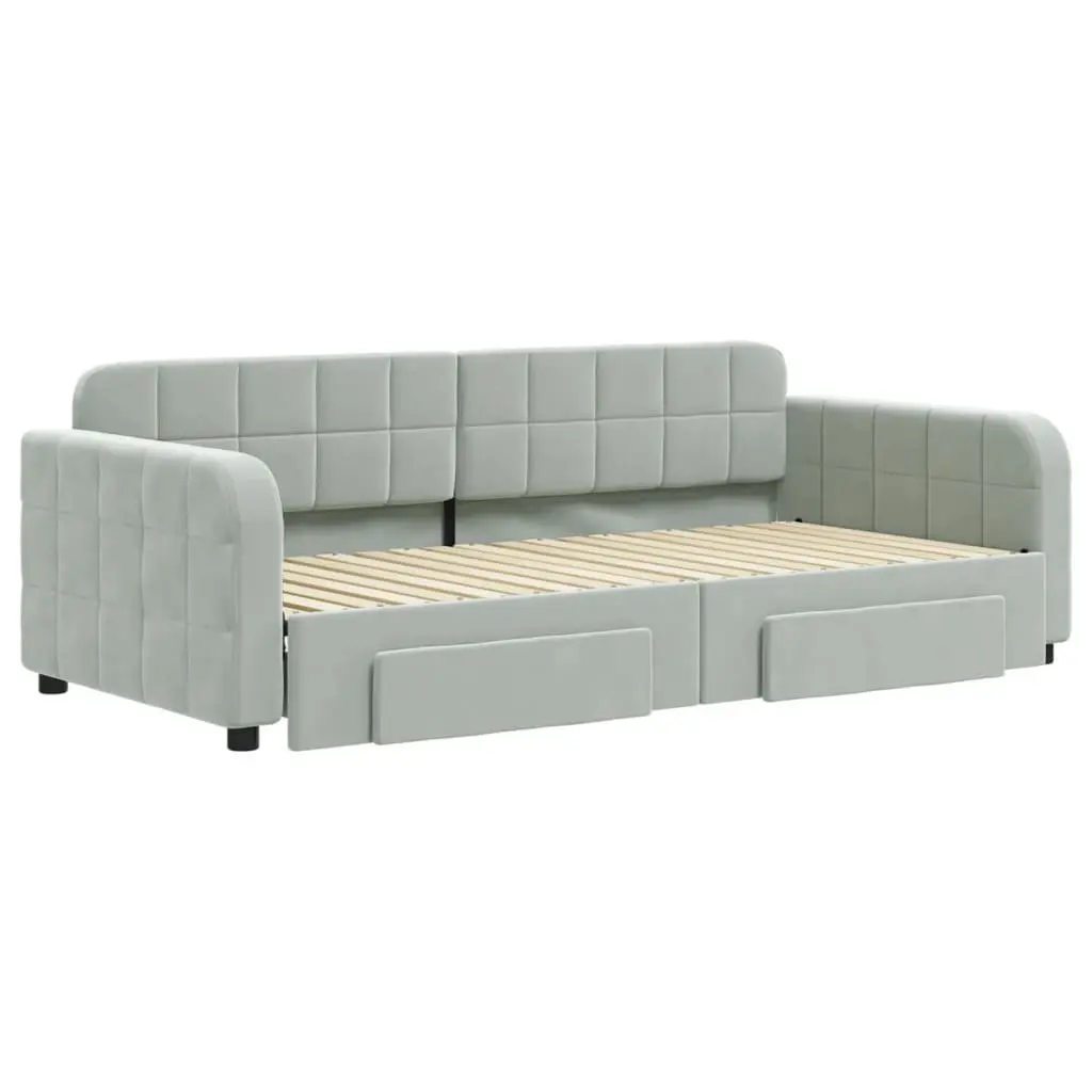 Daybed Grey 90x190cm with Trundle and Storage Drawers