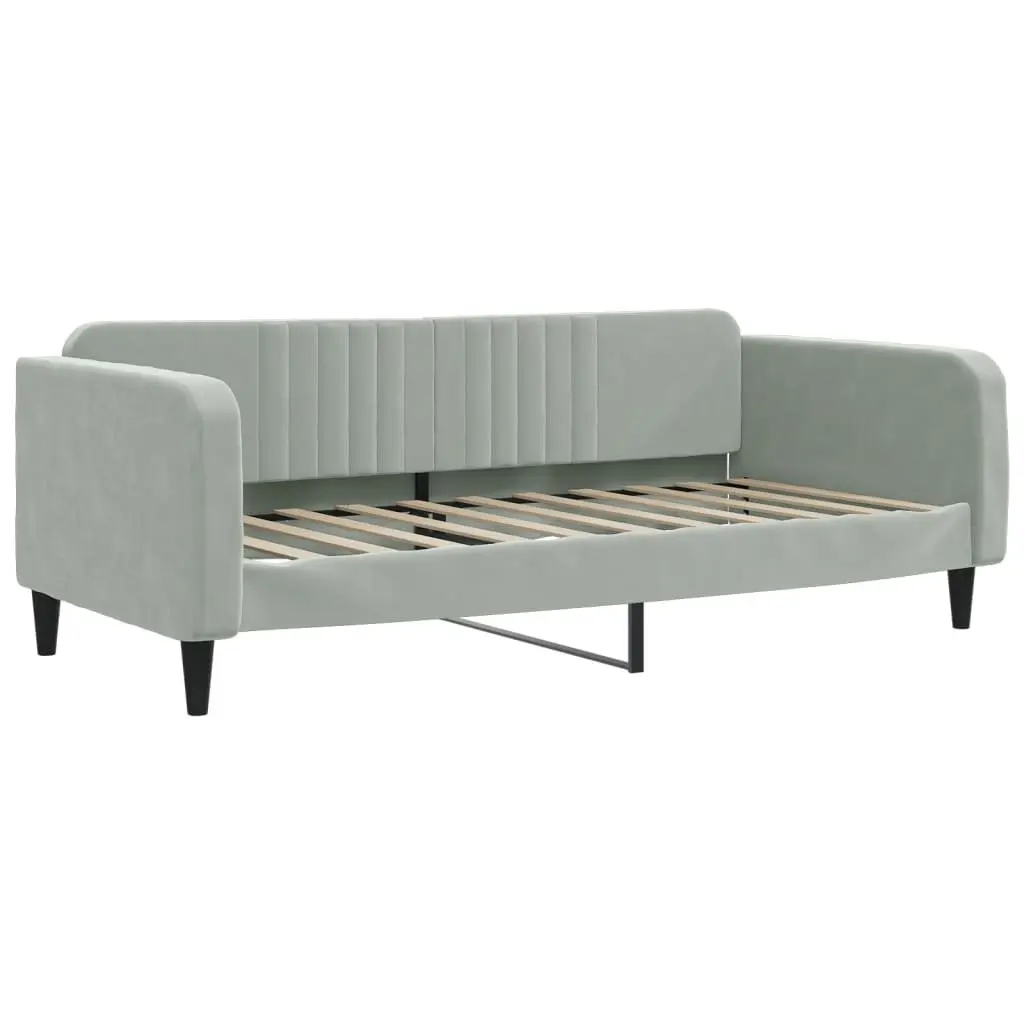 Daybed with Trundle Sofa Bed Frame Grey 90x190 cm Wood Metal Velvet Modern