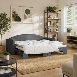 Compact Grey Daybed with Trundle for Living Rooms