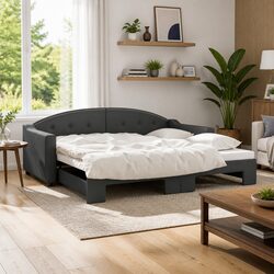Daybed with Trundle Sofa Bed Grey 90x190 cm Convertible Guest Sleeping Furniture