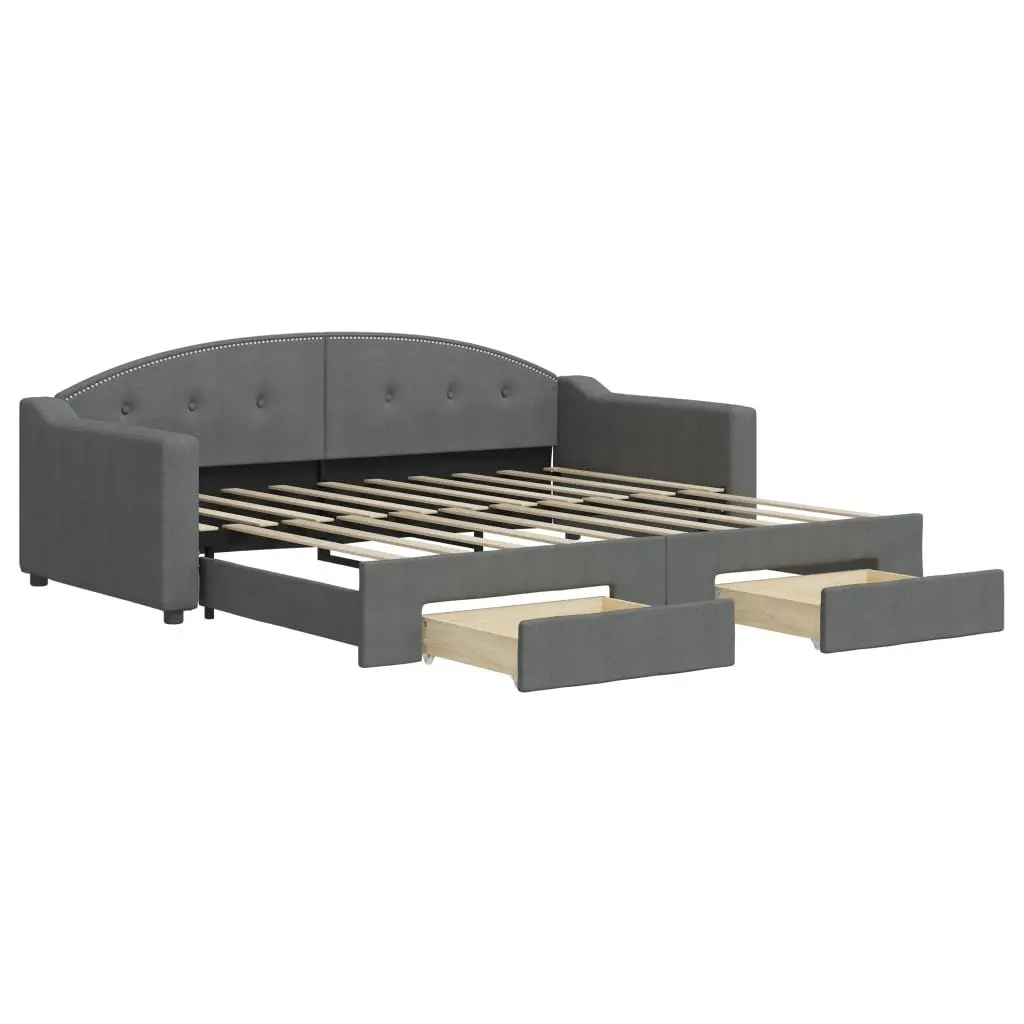 Daybed Grey 90x190 cm Trundle with Storage Drawers