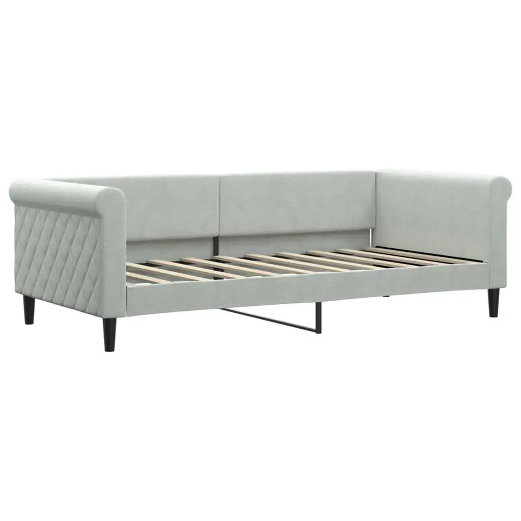 Daybed Grey 90x190 cm with Trundle and Storage Drawers Velvet Sofa Bed Frame