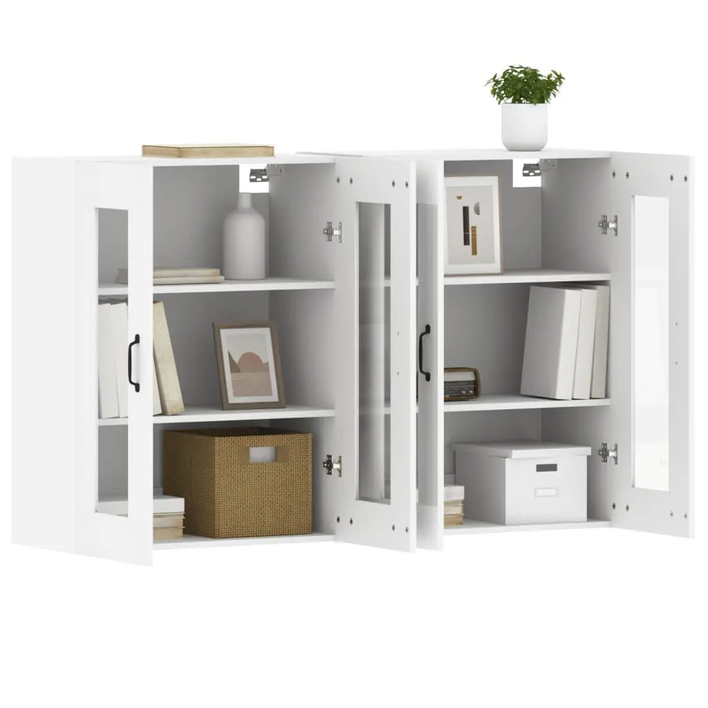 Wall Mounted Storage Cabinets White 2 Piece Glass Door Organiser Hanging
