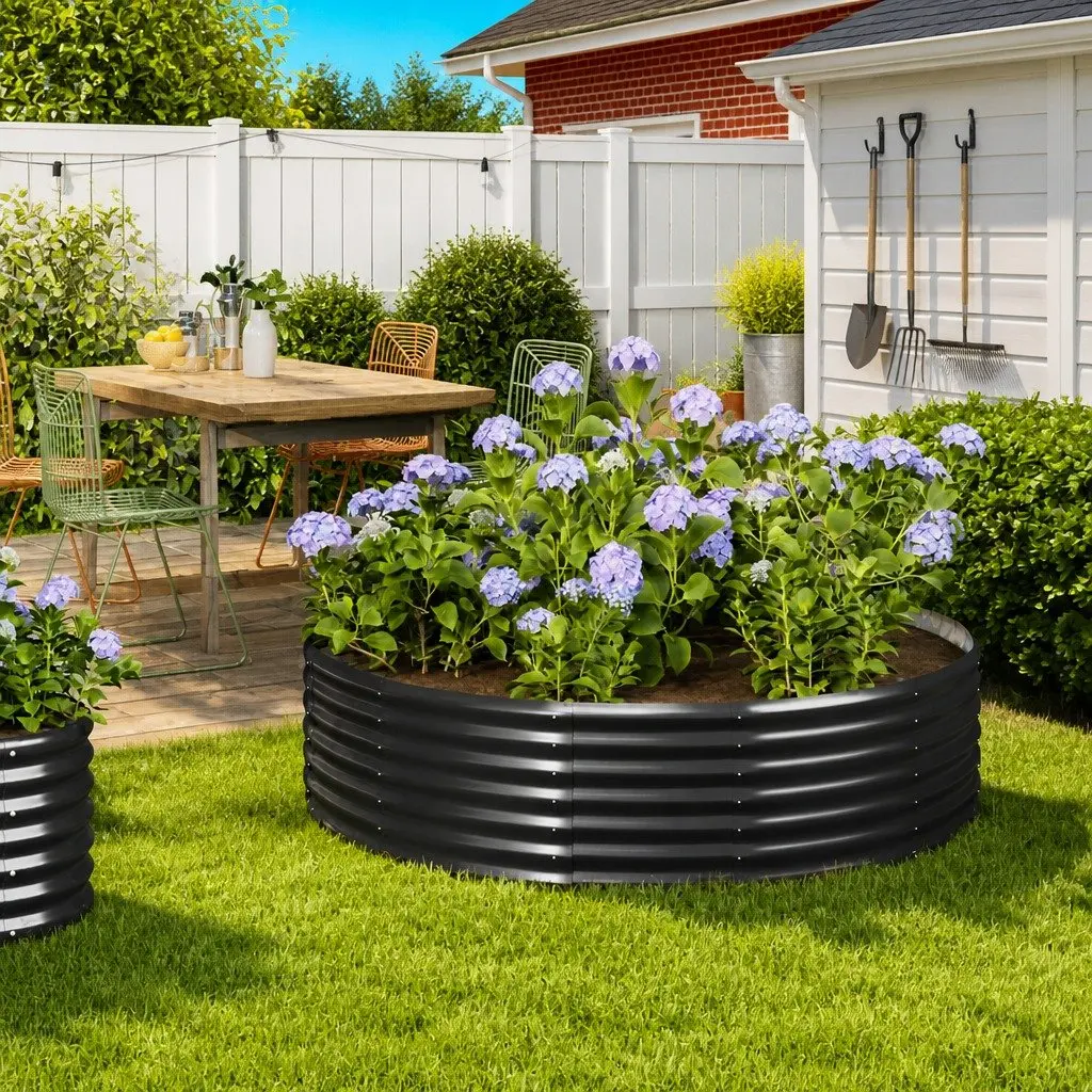 Garden Raised Bed Planter Box Anthracite 140 x 140 x 36 cm Durable Galvanised Steel Frame Weather Resistant