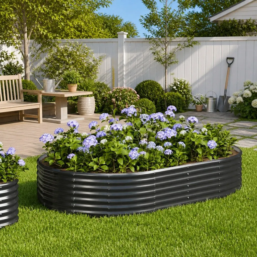 Raised Garden Bed Anthracite Galvanised Steel 214x140x36cm Weather-Resistant Planter for Vegetables Herbs Flowers